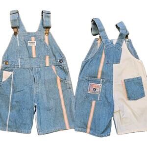 Vtg OshKosh B'gosh Overalls Size 5 Shortalls Rainbow Stripe Colorblock 90s USA